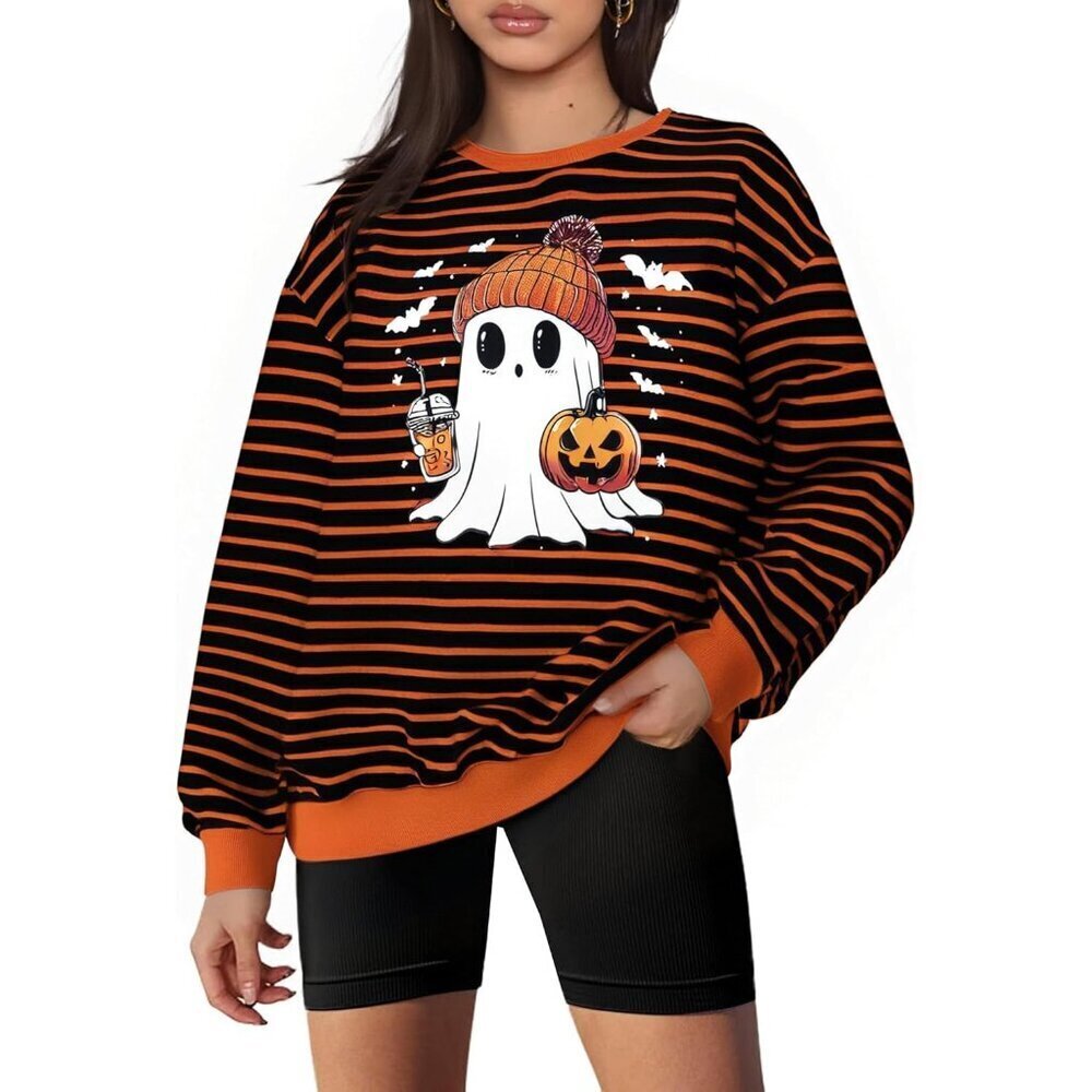Halloween Sweatshirt Women Ghost Pumpkin Graphic Pullover Casual Cozy